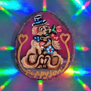 Puppy Love Pink Agate Slice Hand Painted